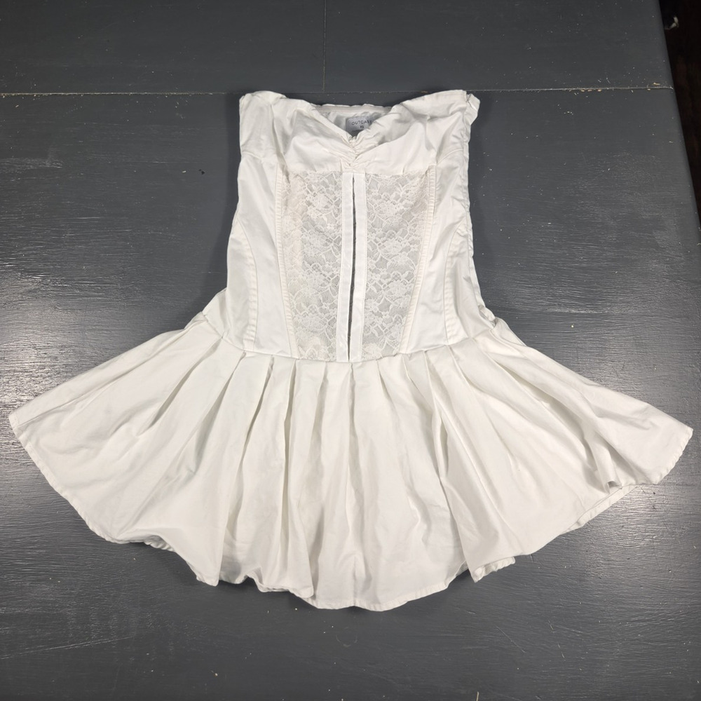 Outcast White Strapless Corset Lace Bubble Mini Dress XS Coquette Bridal Party